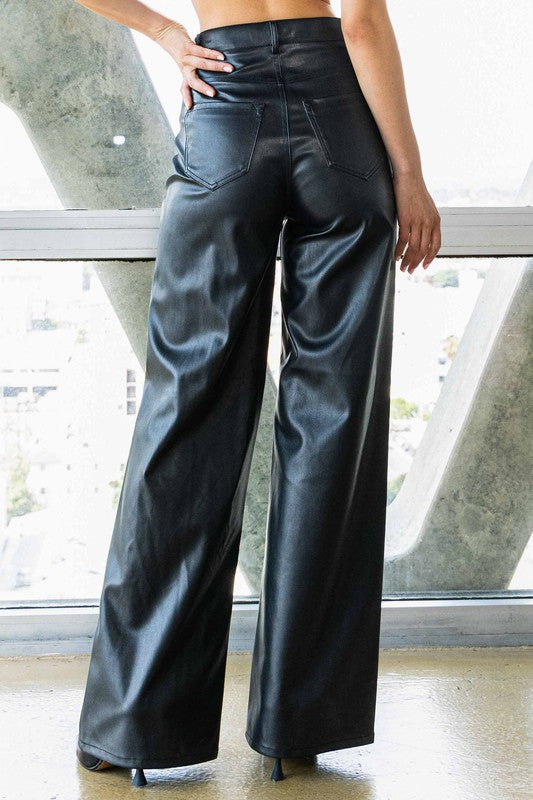 The Starry Night Black Wide Leg Leather Pants – IZEL BOUTIQUE