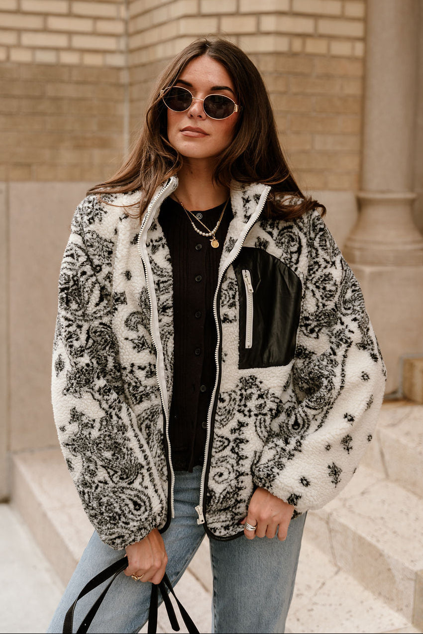 Avery Cream & Black Sherpa Paisley Jacket - Lizard Thicket
