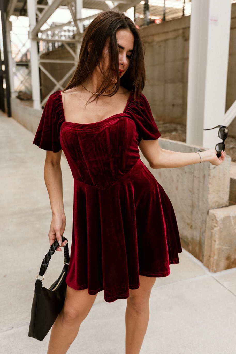 Jordyn Burgundy Velvet MIni Dress - Lizard Thicket