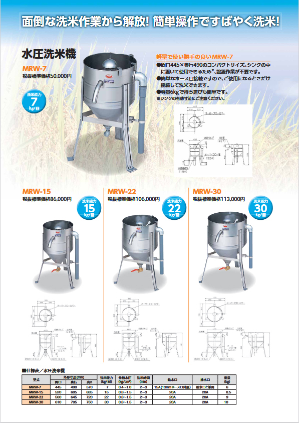 業務用洗米機 マルゼン maruzen 水圧洗米機 洗米能力22Kg MRW-22