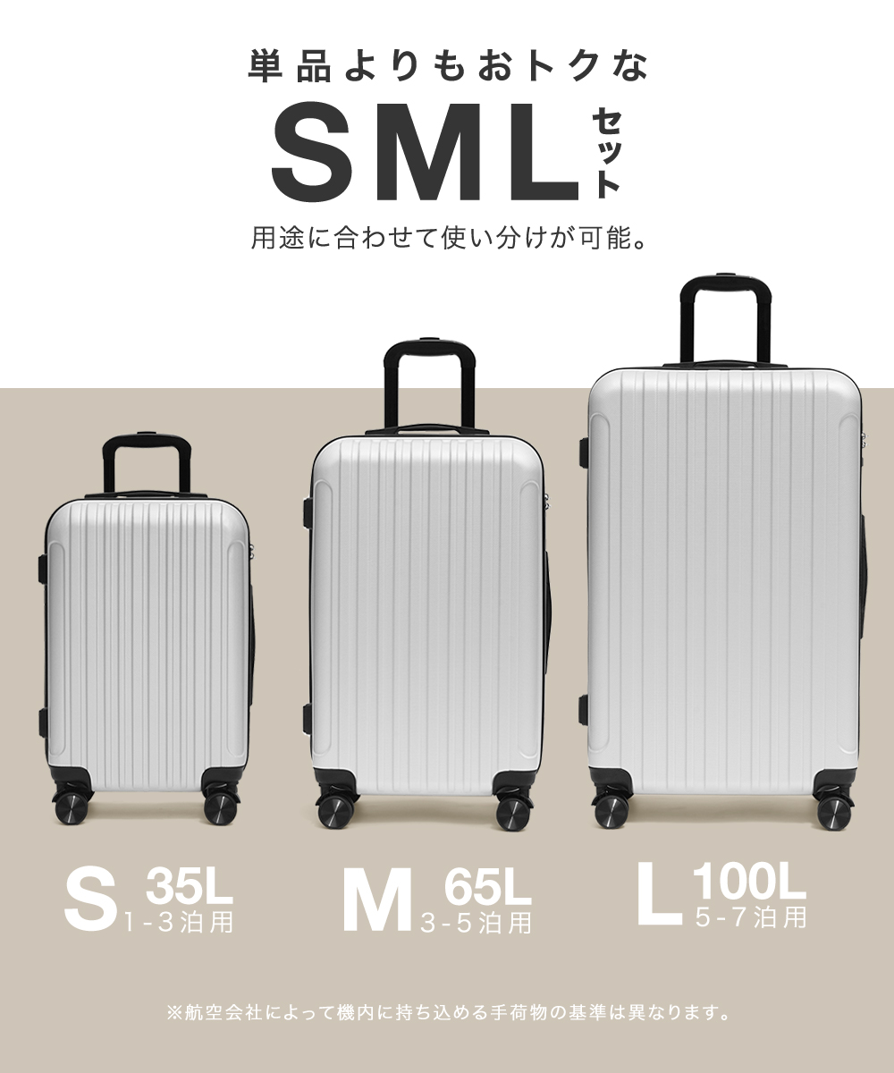2025年モデル 3個セット 安心の1年保証 スーツケース Sサイズ Mサイズ