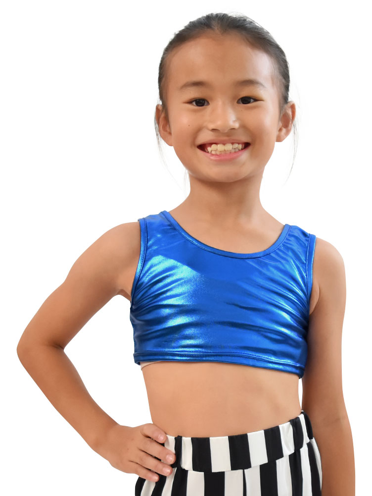 子供 メタリック トップス タンクトップ ヒップホップ衣装 ヘソ出し