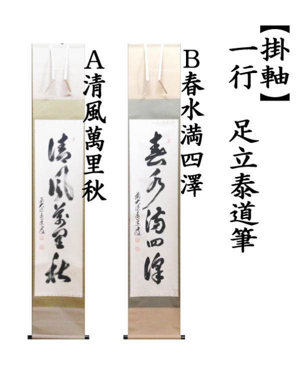 茶道具 掛軸 掛け軸 一行 清風萬里秋又は春水満四澤 足立泰道筆 清風