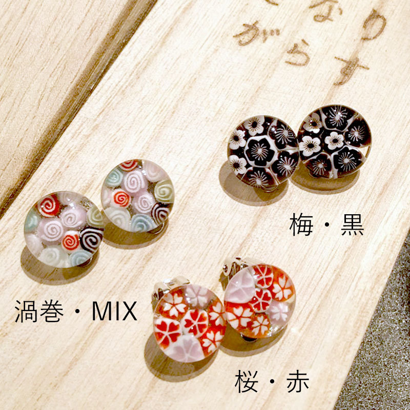 Japanミルフィオリ01 ピアス/イヤリング」とんぼ玉ピアス ガラス