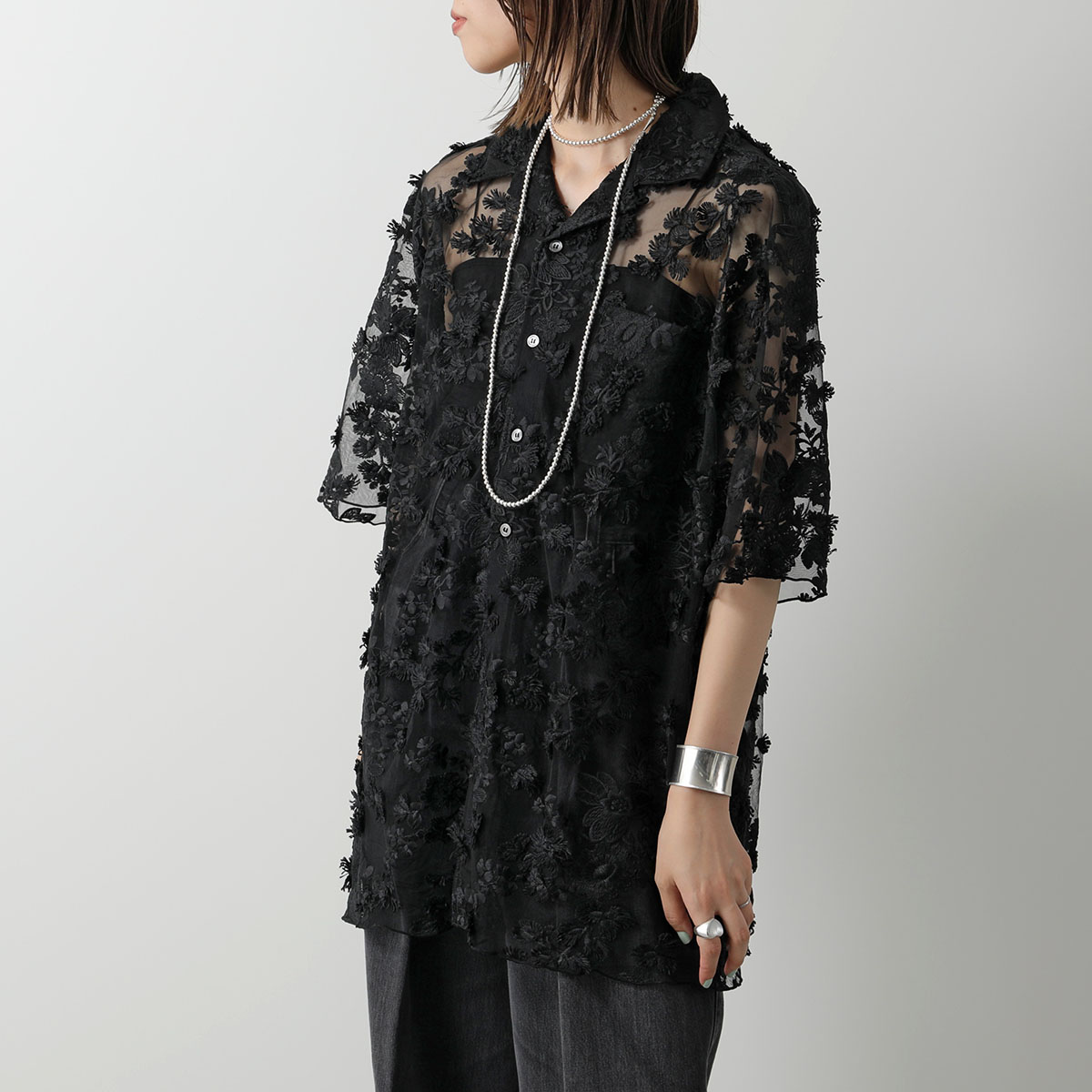 PROVOKE プロヴォーク 半袖 シャツ tulle lace big shirt PV-030052