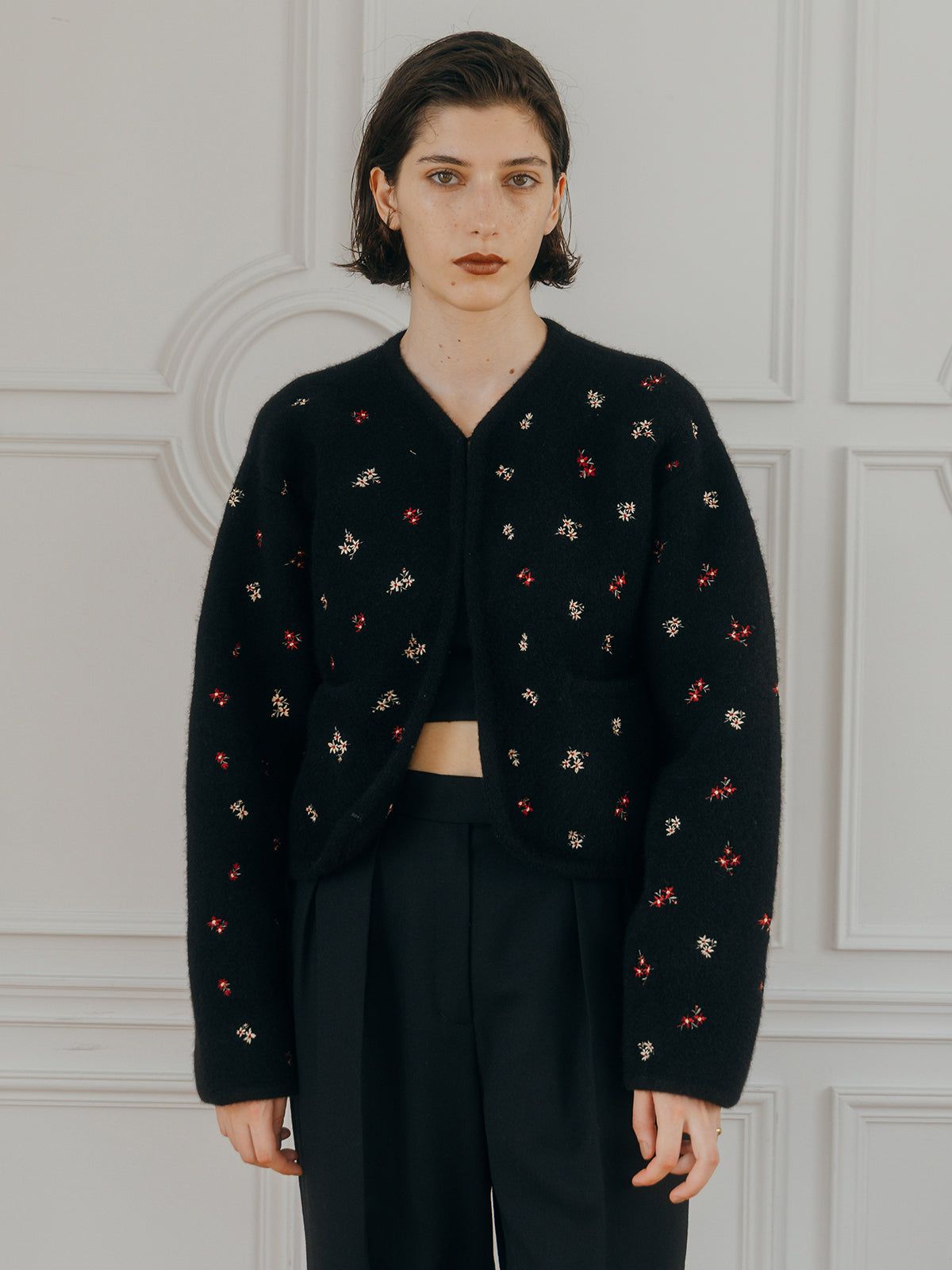 CREDONA - FLOWER EMBROIDERY KNIT JACKET / フラワーエンブロイダリー