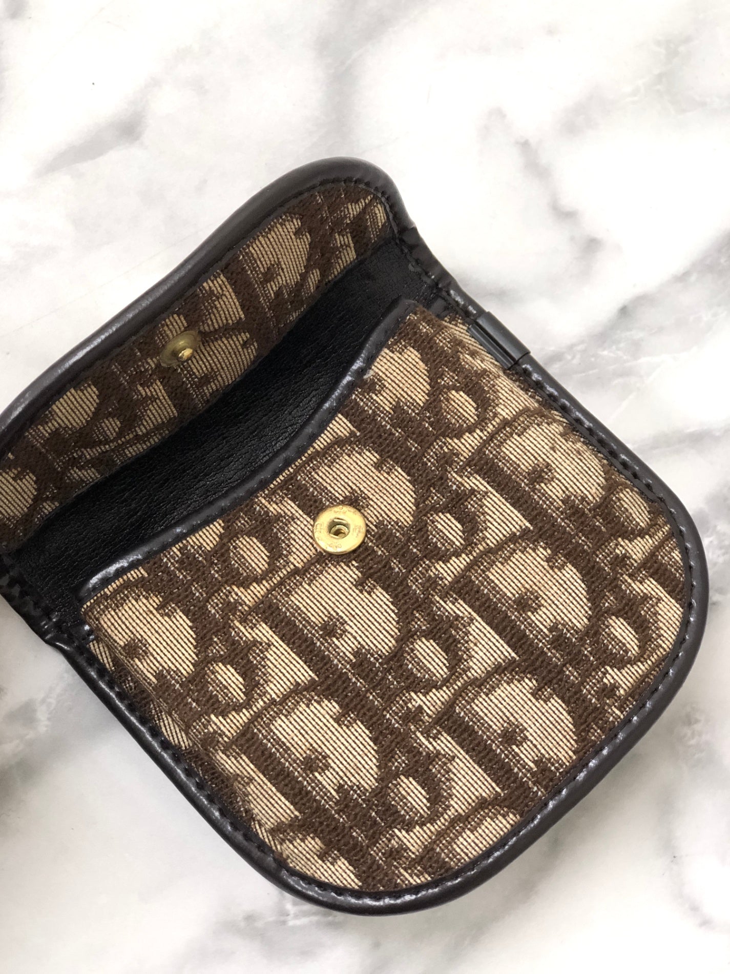 Christian Dior Trotter CD Logo Jacquard Leather Coin Purse Brown