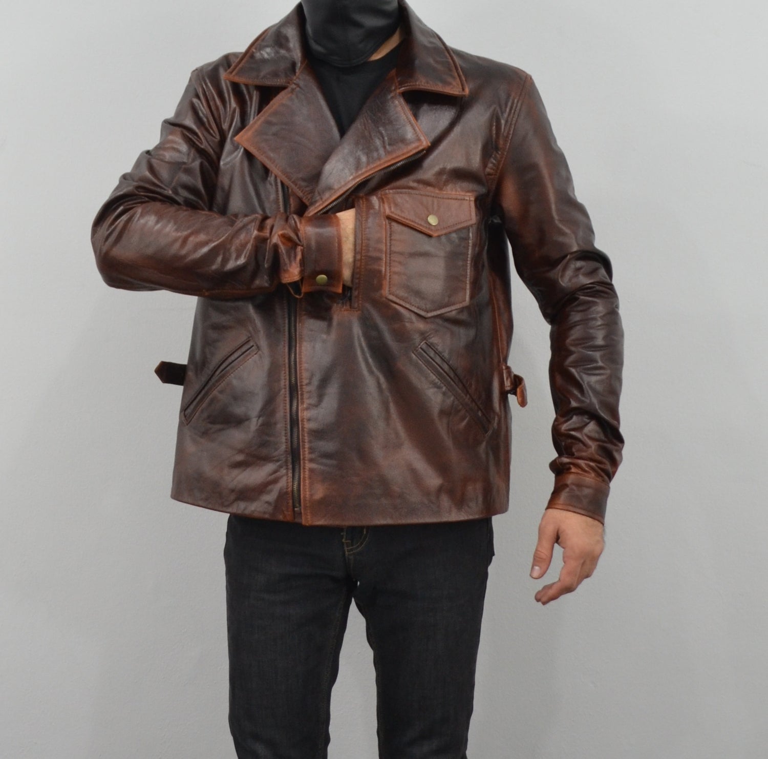 Escape Snake Plissken Antique Brown Biker Leather Jacket – South