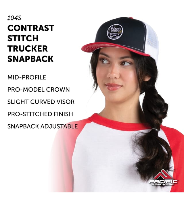 Pacific Headwear 104S | Contrast Stitch Snapback Trucker Cap