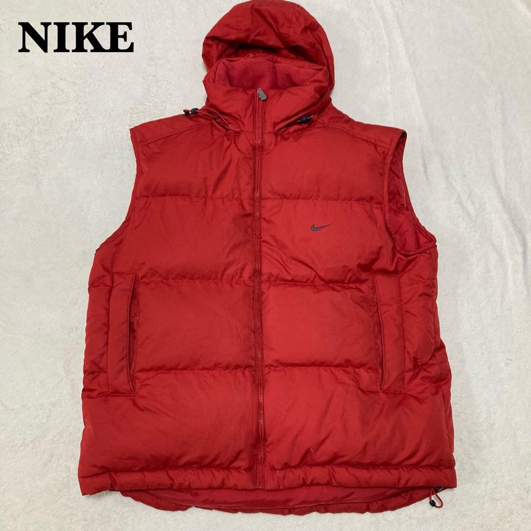 希少90s'NIKE フード有り ダウンベスト 赤acgナイキジャケット - メルカリ