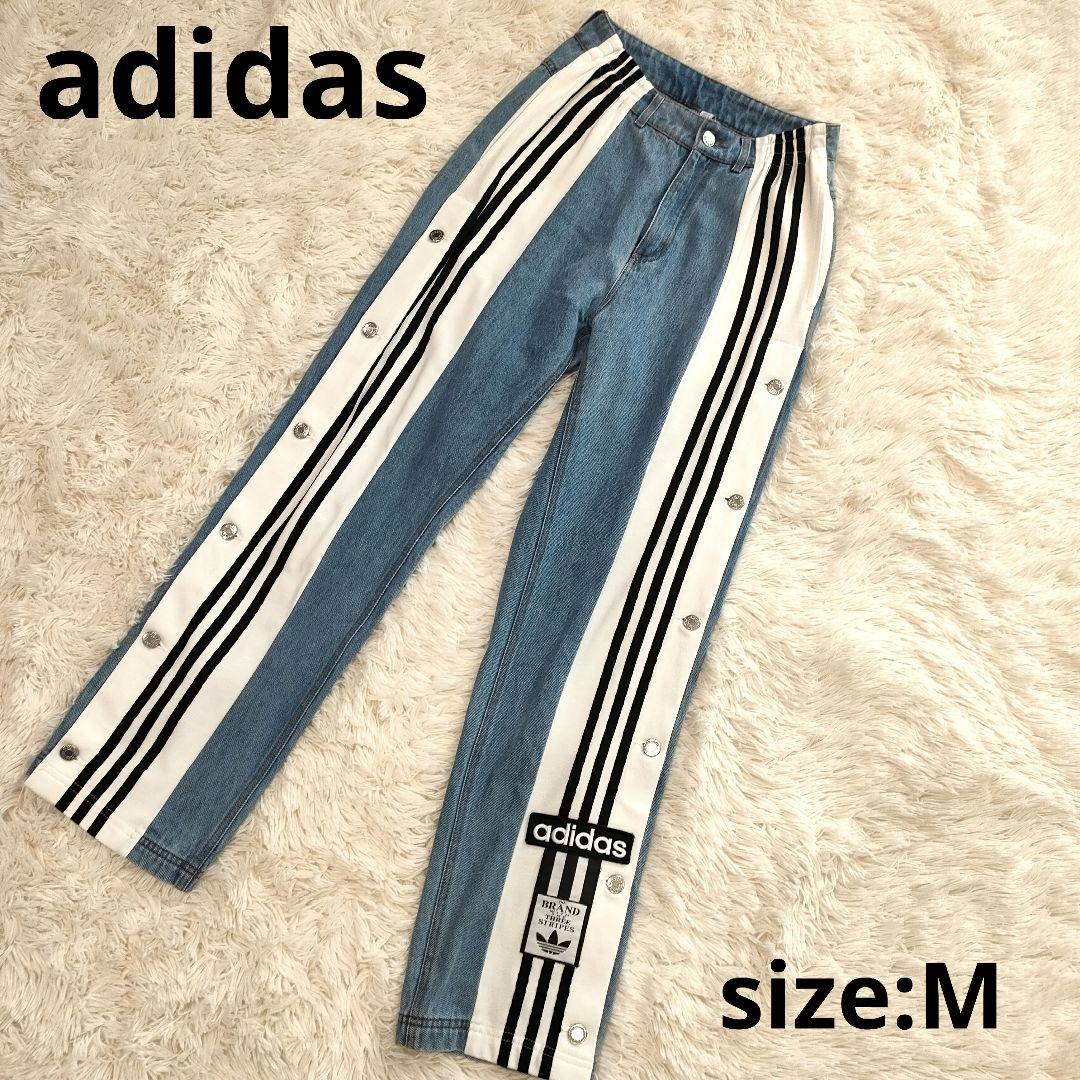 adidas アディダス デニム ジーパン 三本ライン トレフォイルロゴ M