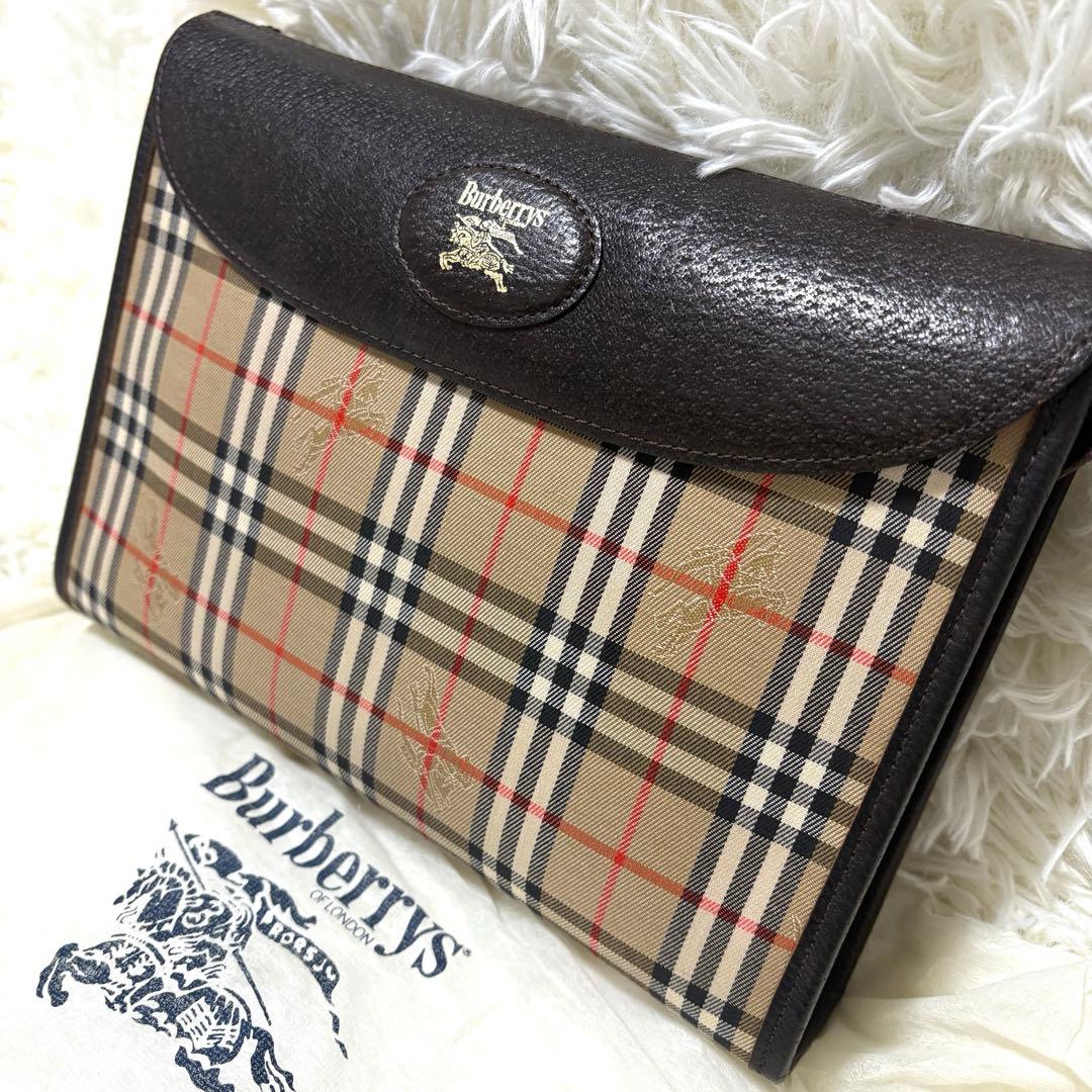 【極美品】バーバリー ノバチェック ホースロゴ キャンバス レザー クラッチ ✨良品✨ BURBERRY バーバリー クラッチバッグ ポーチ ノバチェック