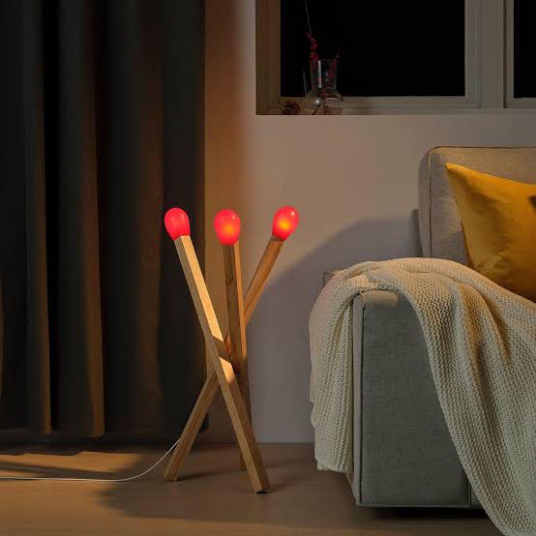 IKEA STRÅLA ストローラ LEDフロアランプ マッチ棒 木製 限定照明