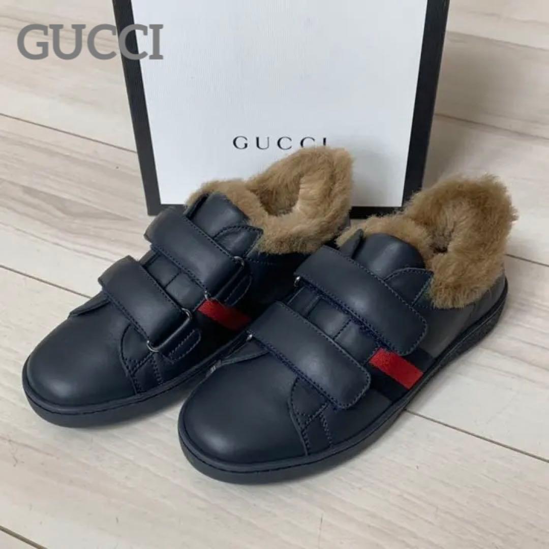 GUCCI エース　スニーカー　ファー付　チルドレンズ Children's Ace sneaker in beige and ebony GG Supreme | GUCCI® US