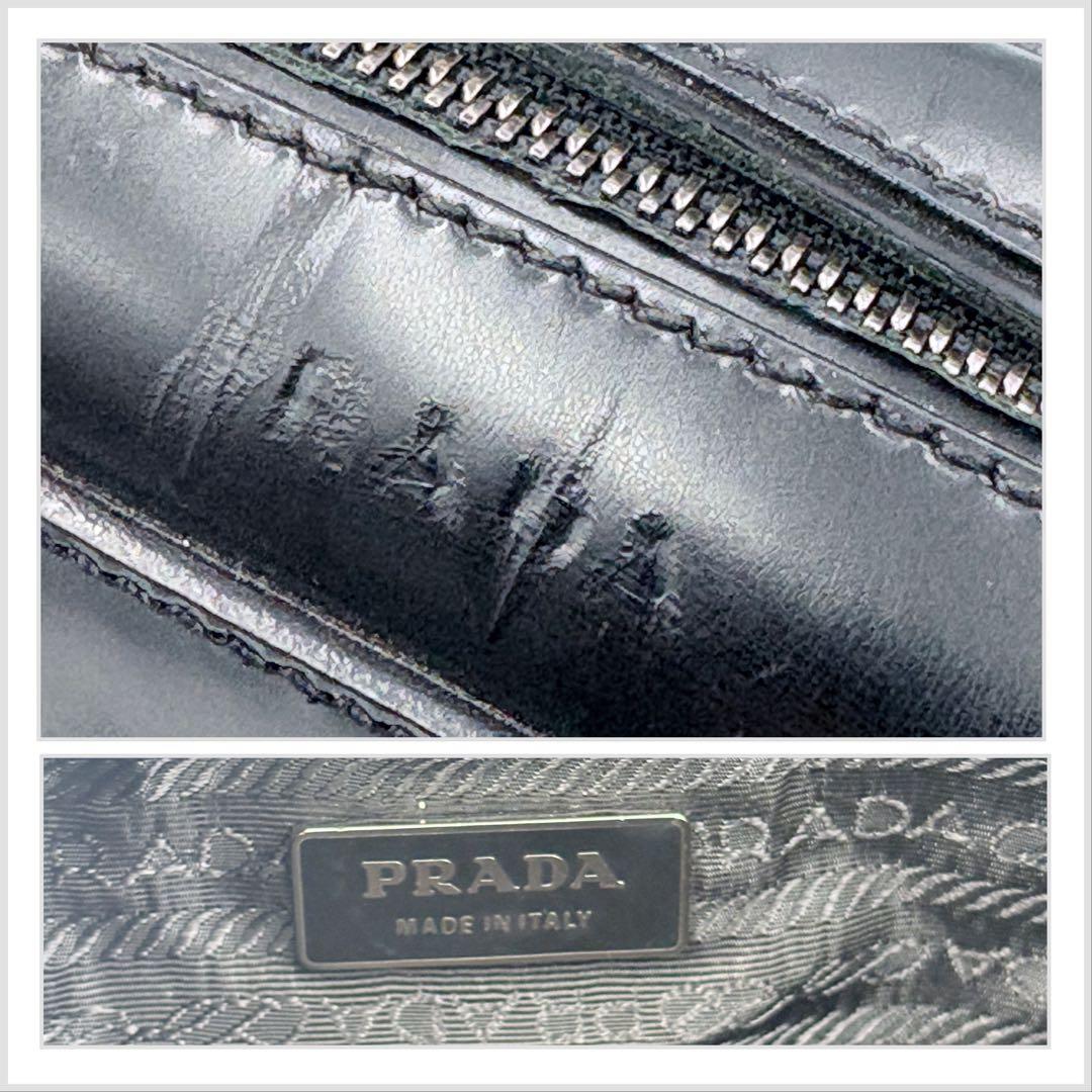 希少PRADAエナメルレザーミニボストンハンドバッグ美品ブラック南京錠