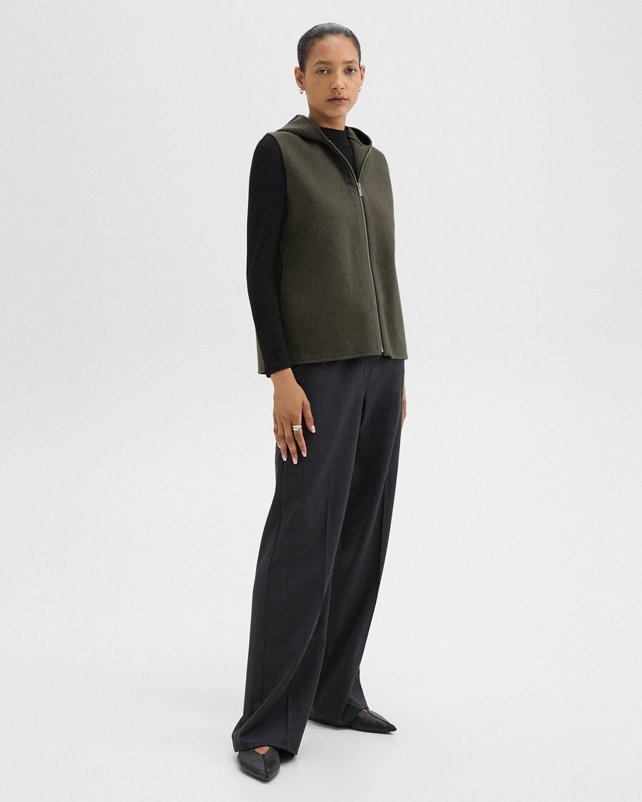 Double-Face Wool-Cashmere Hooded Zip-Up Vest | Theory