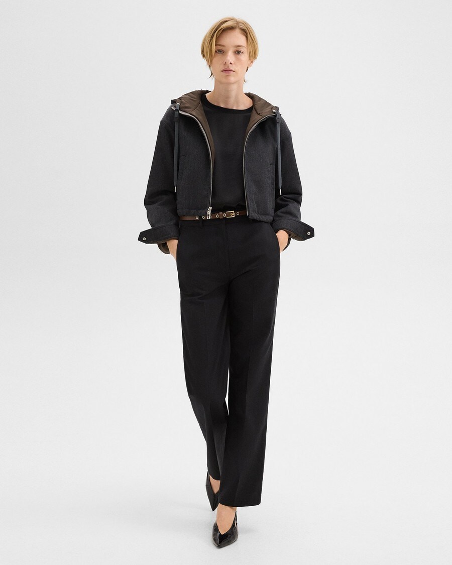 Wool-Blend Twill Cropped Zip-Up Hoodie | Theory