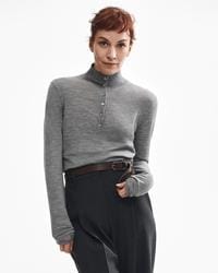 Grey Melange Shirred Henley Sweater in Regal Wool | Women's Wool