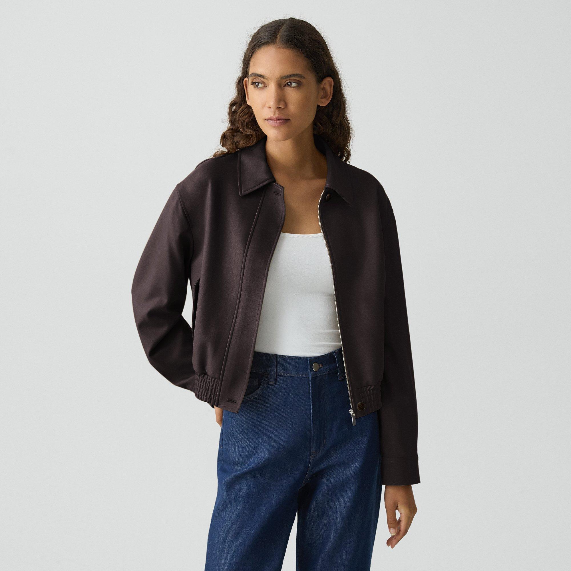 Theory Official Site | Cropped Track Jacket in Wool-Blend Flannel