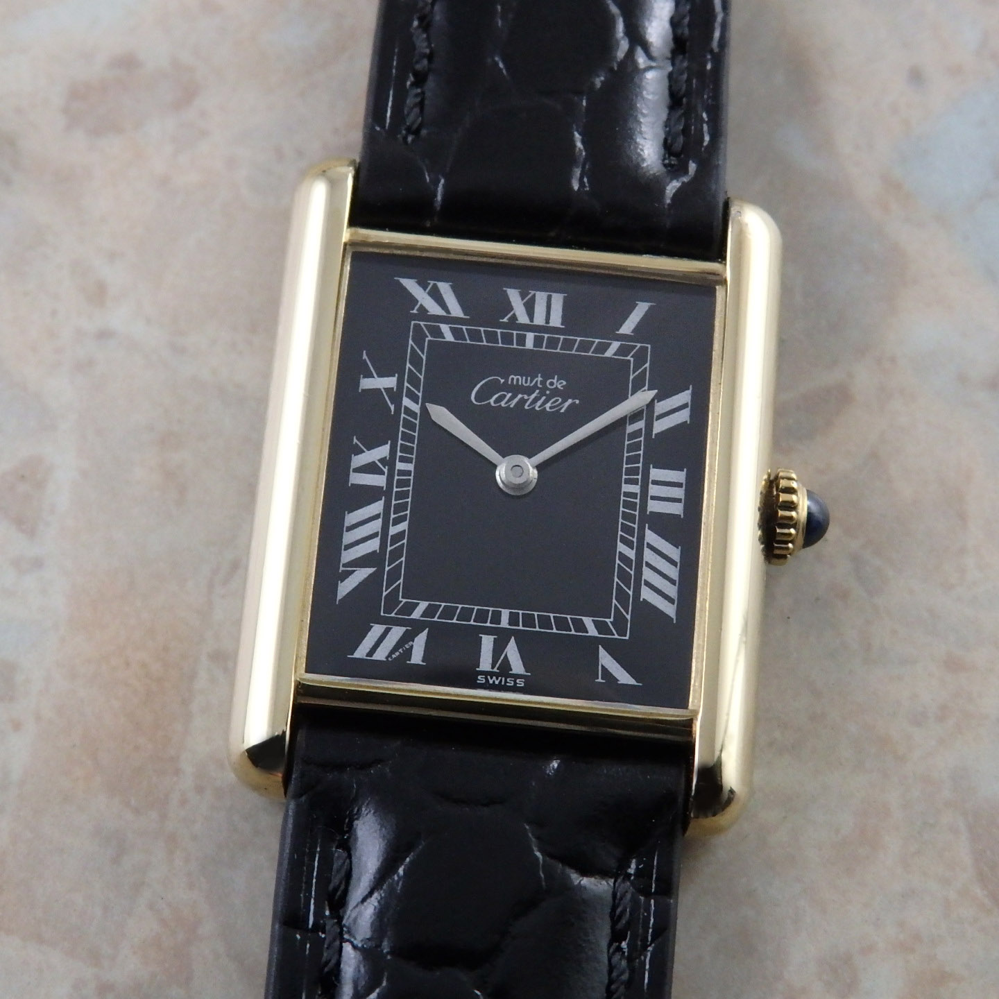カルティエ マストタンク LM 手巻き式 ヴィンテージ 黒文字盤 Cartier