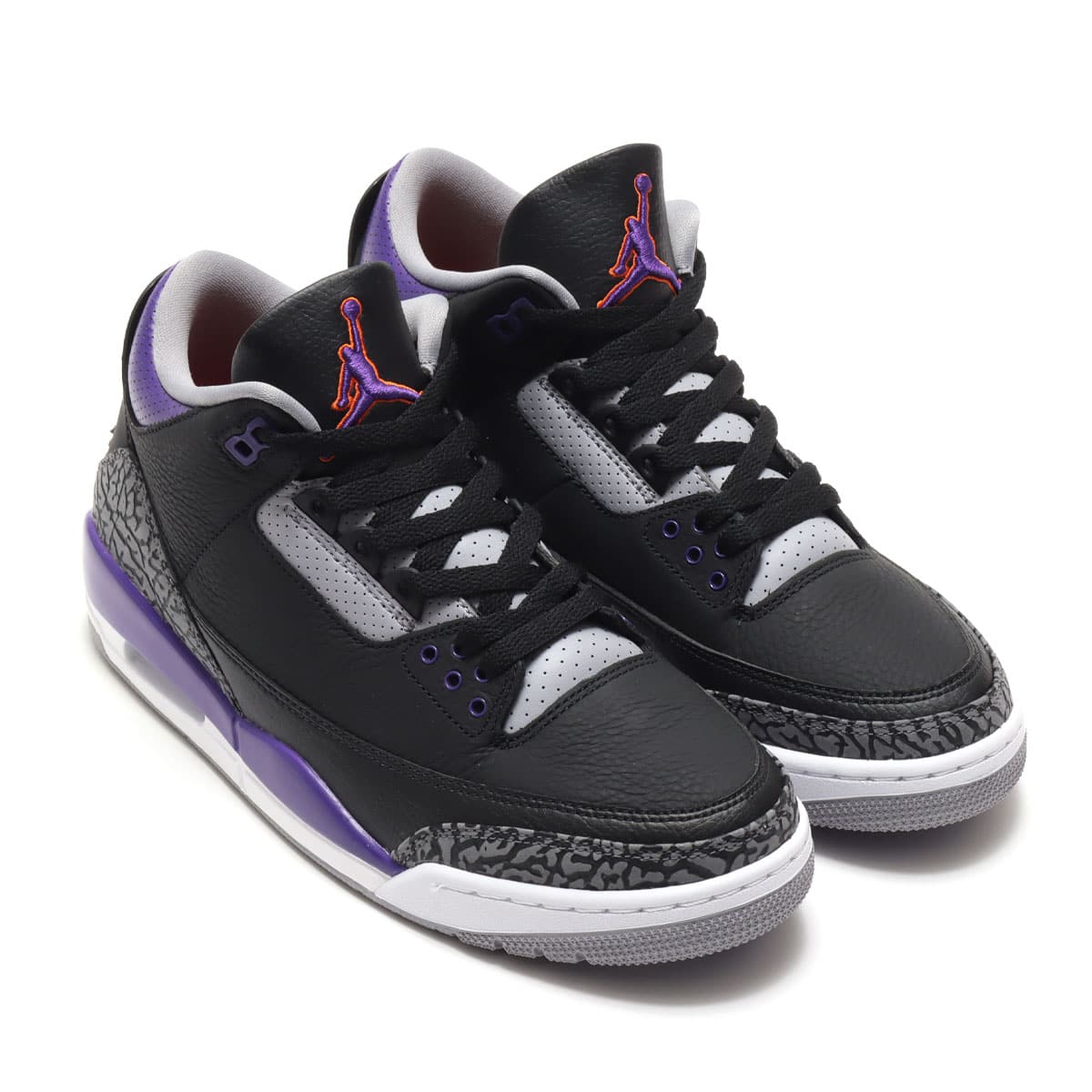 JORDAN BRAND AIR JORDAN 3 RETRO BLACK/COURT PURPLE-CEMENT GREY