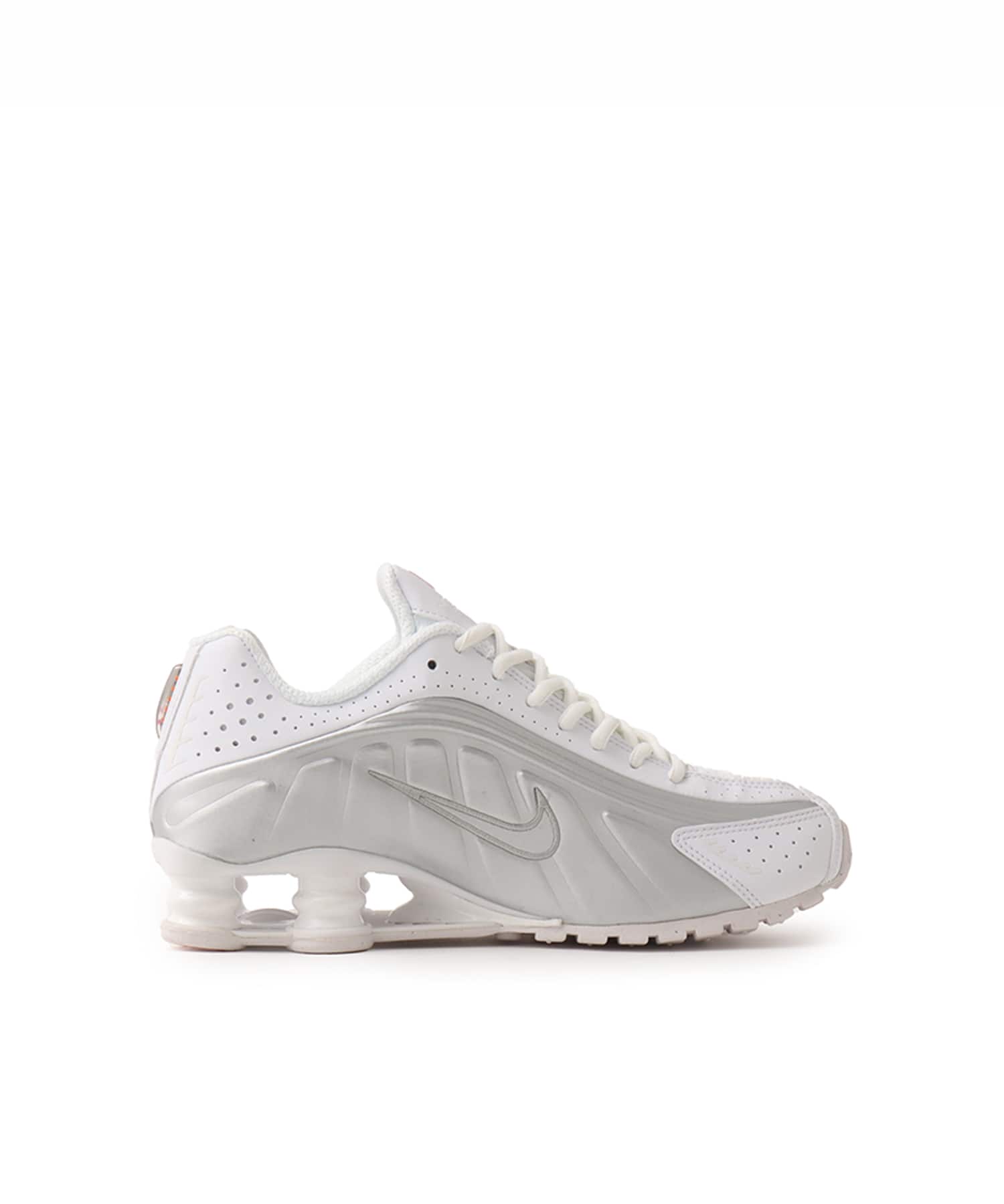 NIKE SHOX R4 WHITE/WHITE-METALLIC SILVER-MAX ORANGE （ナイキ