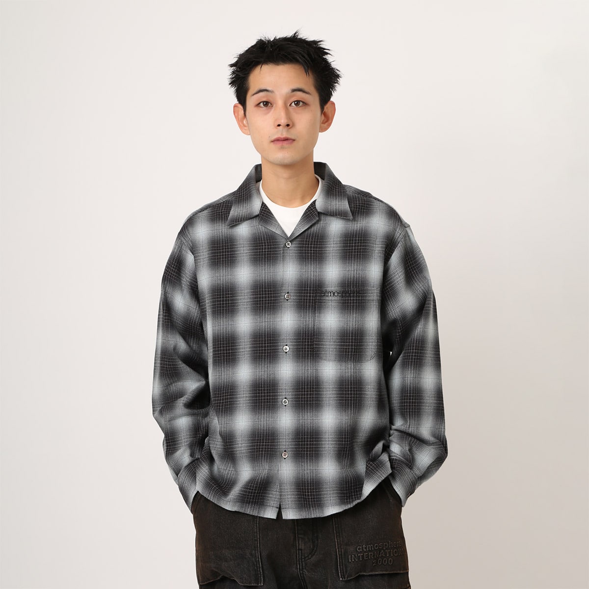 atmos Ombre Check Open Collar Shirt BLACK（アトモス オンブレ