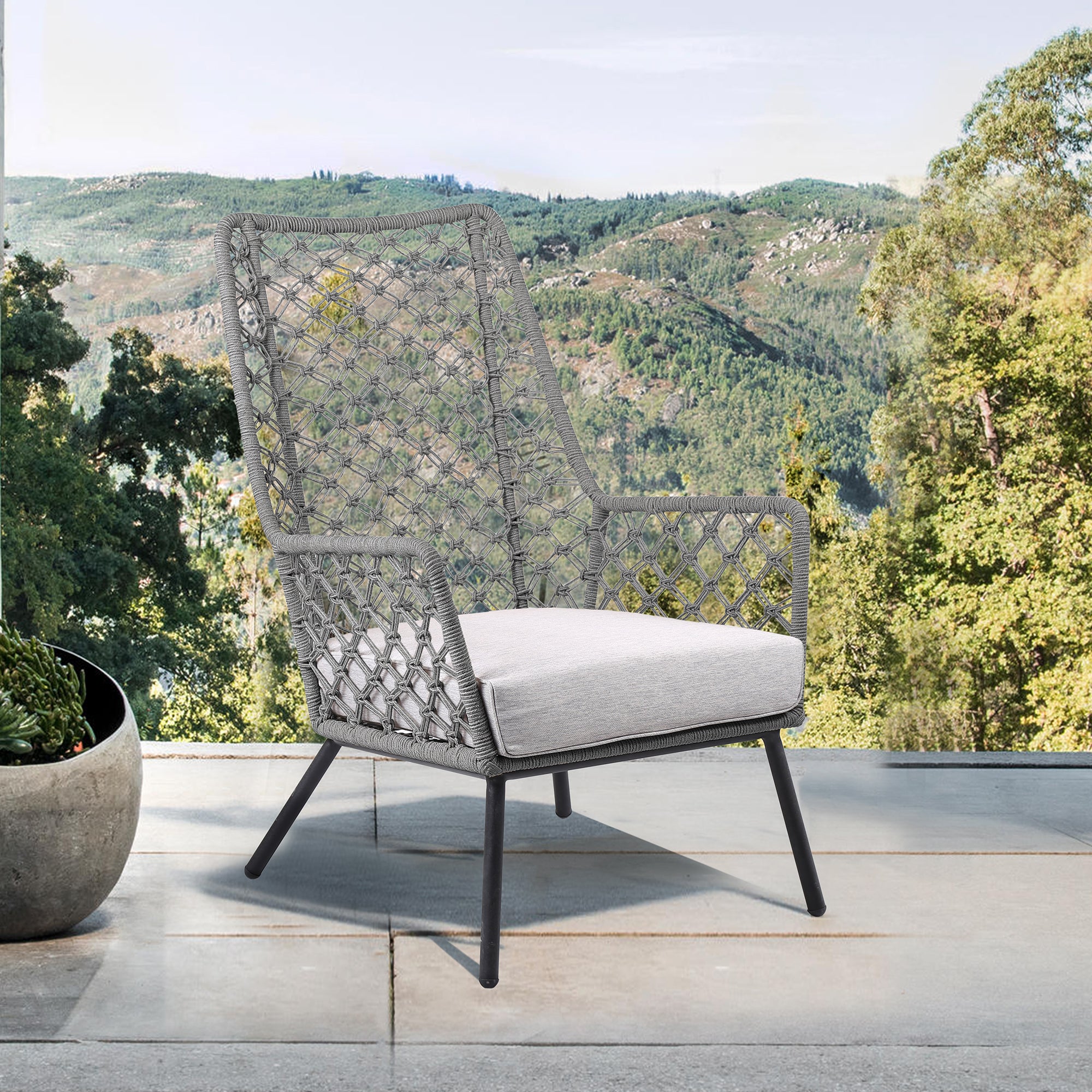 Marco Indoor Outdoor Steel Lounge Chair with Gray Rope and Gray