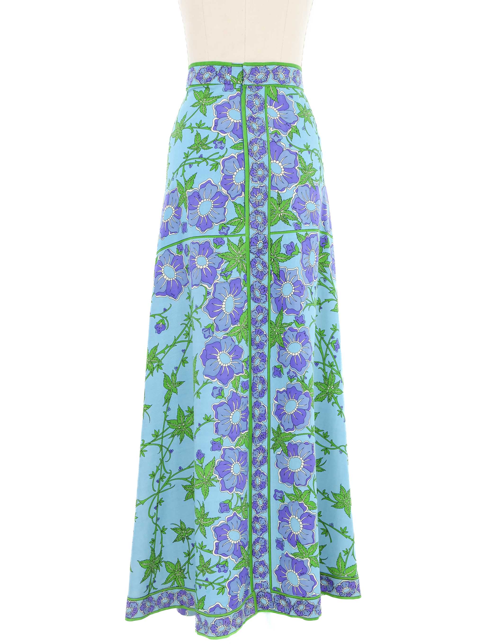 1960s Emilio Pucci Printed Turquoise Maxi Skirt