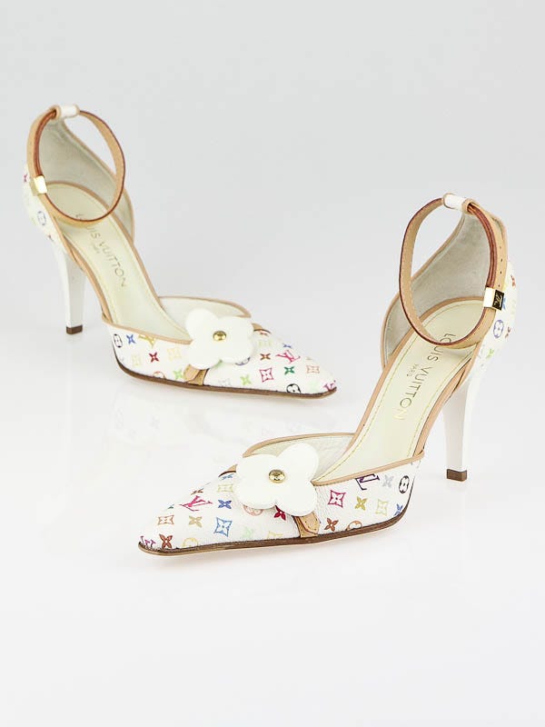 Louis Vuitton White Monogram Multicolore Ankle Strap Heels Size