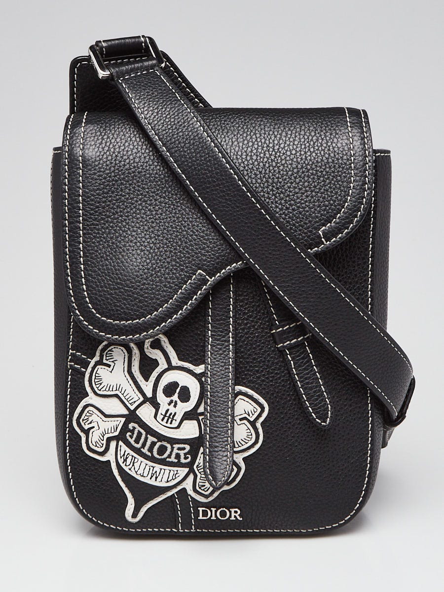 Christian Dior x Shawn Stussy Black Grained Leather Saddle