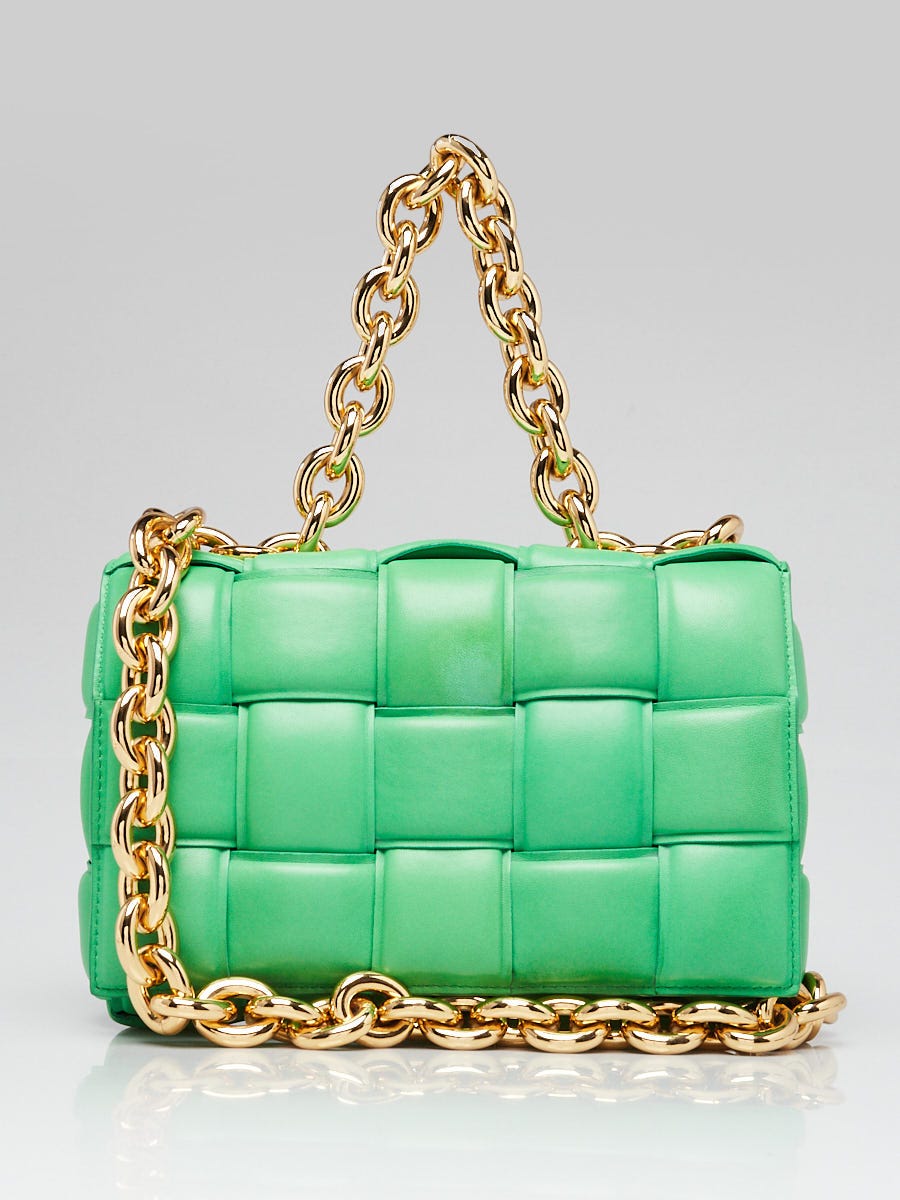 Bottega Veneta Parakeet Green Woven Leather Maxi Weave Padded
