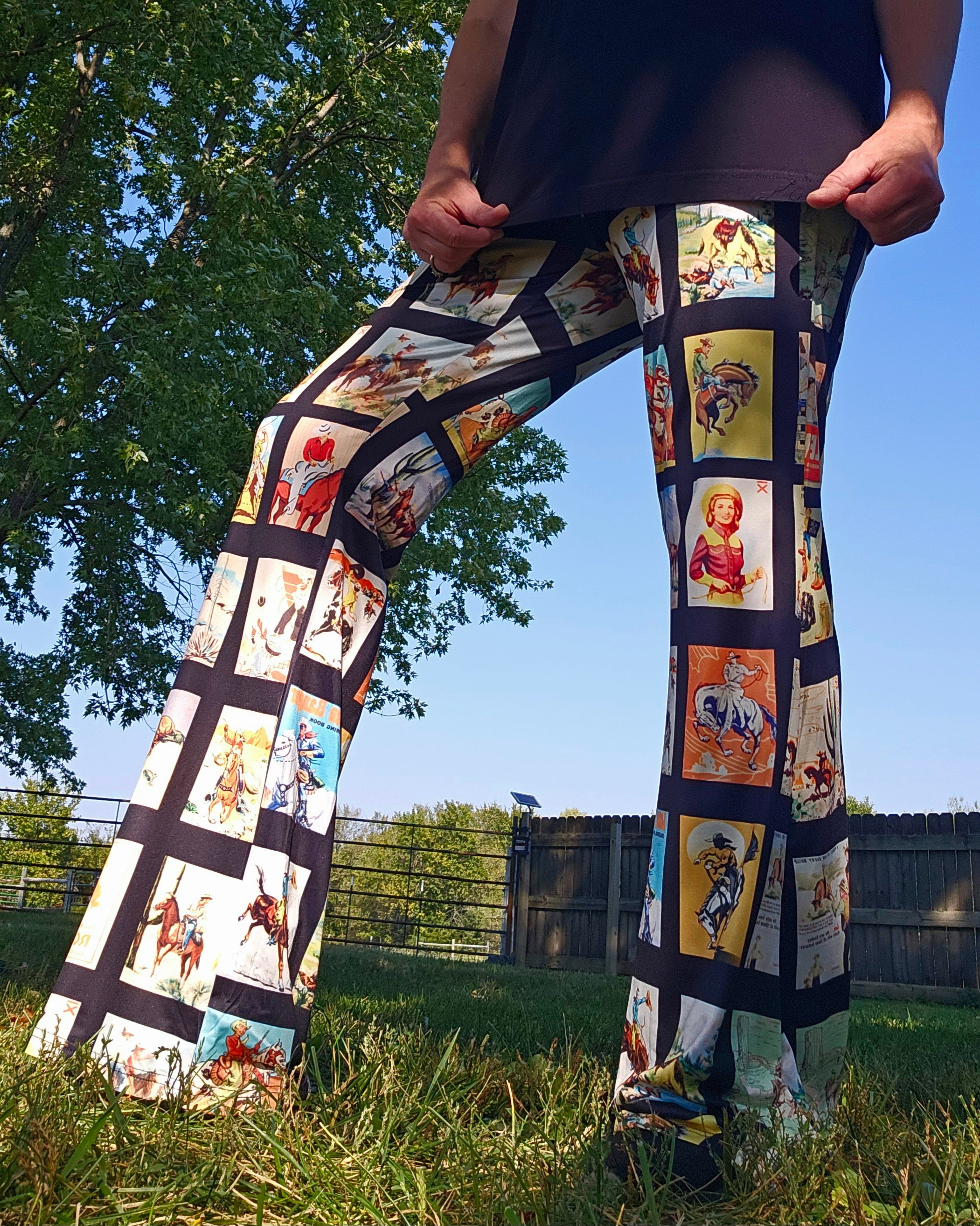 Baha Ranch Vintage Cowboy Collage Western Flare Pants | Baha Ranch