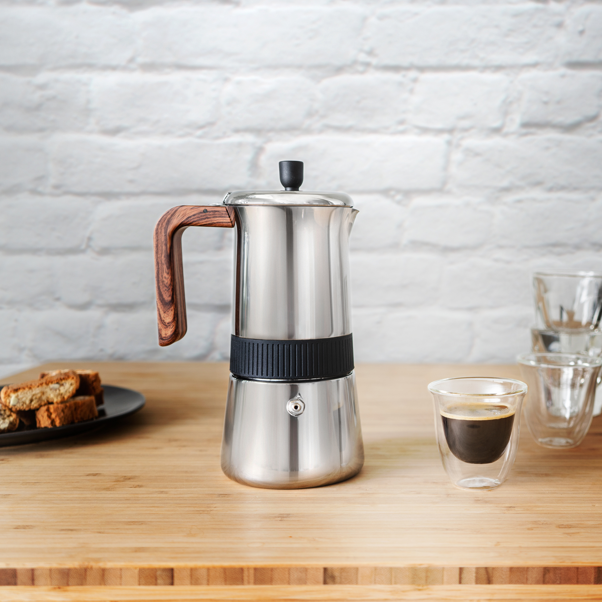 6 Cup Moka Maker with Wood Finish Handle - BRIM