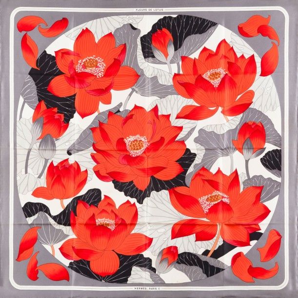 Fleurs de lotus gray - Hermès Scarf Details | Scarf Sage
