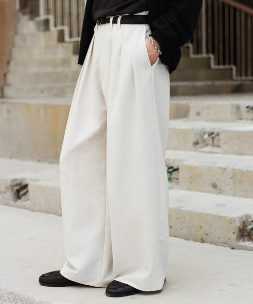 WYM LIDNM | SLIGHT FLARE DOUBLE CLOTH BAGGY SLACKS - Buyee, an