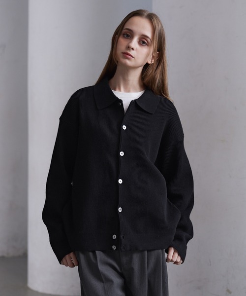 CLEL】Basic/Spray Rib Knit Shirt Cardigan / ベーシック/スプレー畦