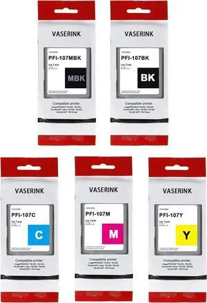 PFI-107 PFI107 Ink Cartridge Full Set 5/Packs Matte Black, Black