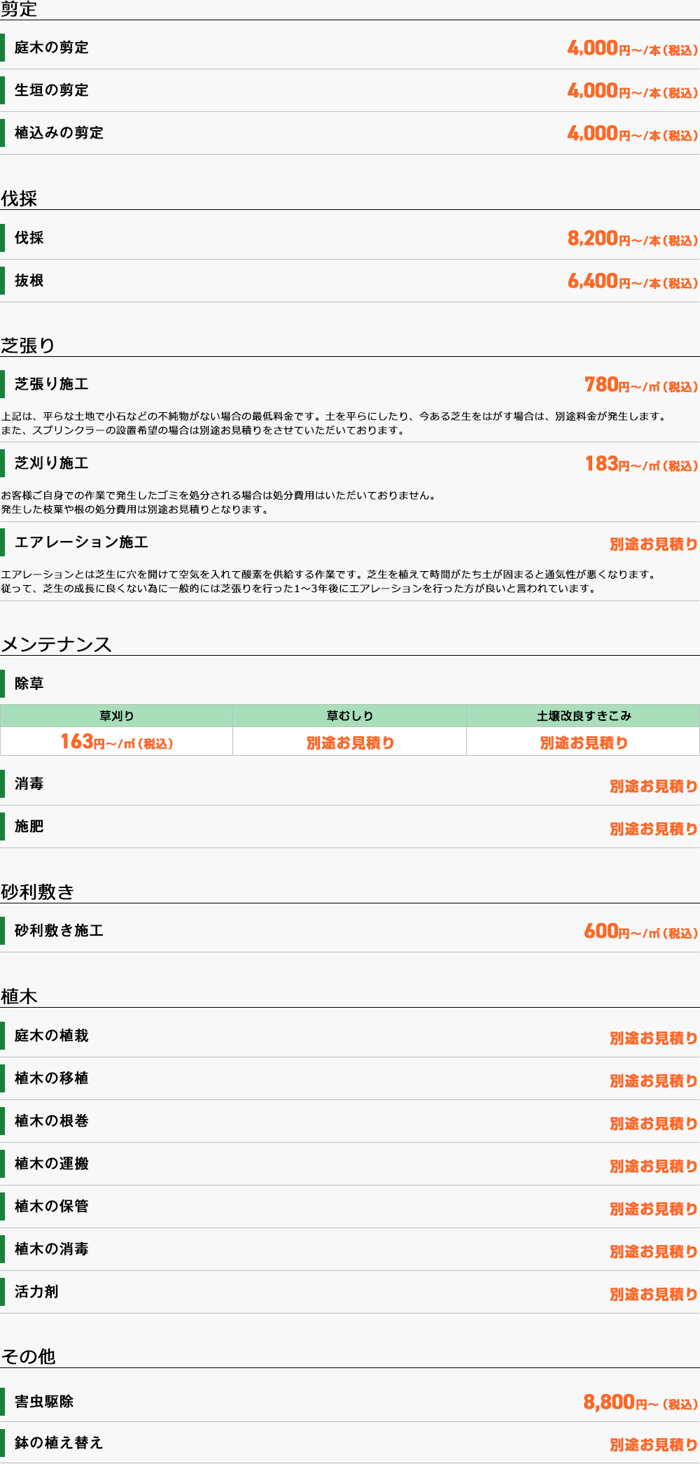 料金表 | 鎌ケ谷市の剪定・伐採・芝張り・造園の問題解決するお庭.com