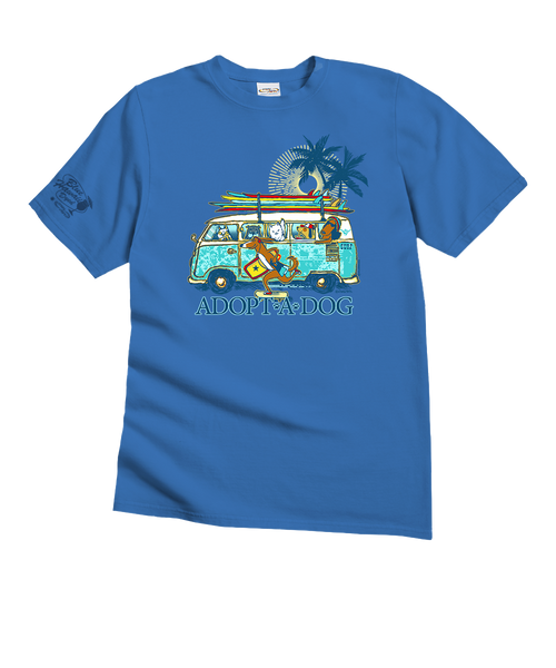 Adopt A Dog Surf Bus T-Shirt | Men's Blue Hawaii Dyed Crewneck