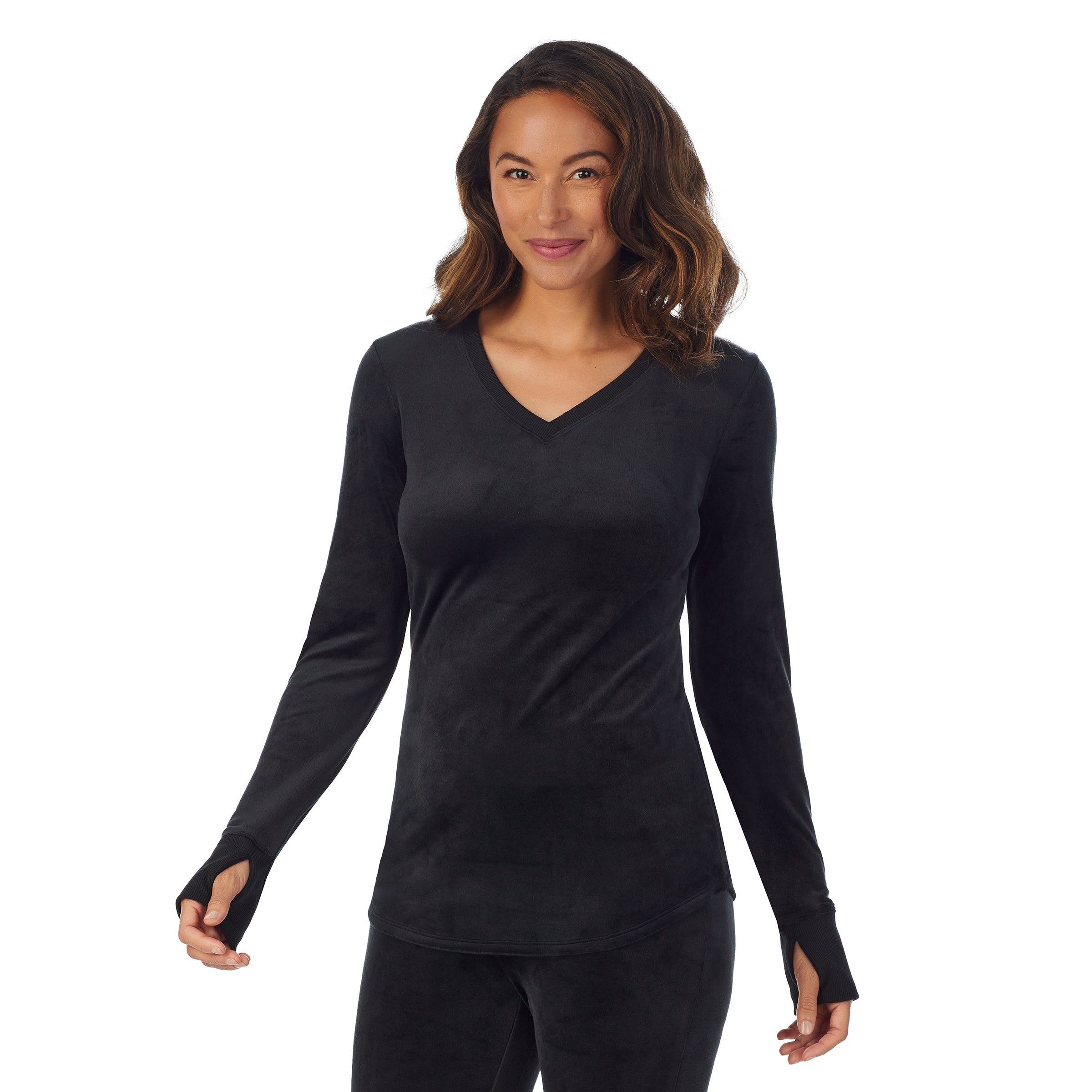 Stretch Velour Long Sleeve V-Neck – Cuddl Duds