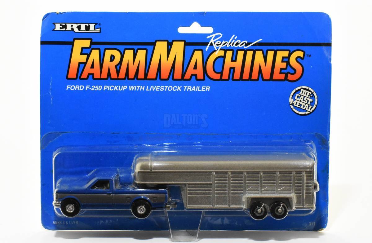 1/64 Blue & Silver Ford F-250 Pickup With Livestock Trailer