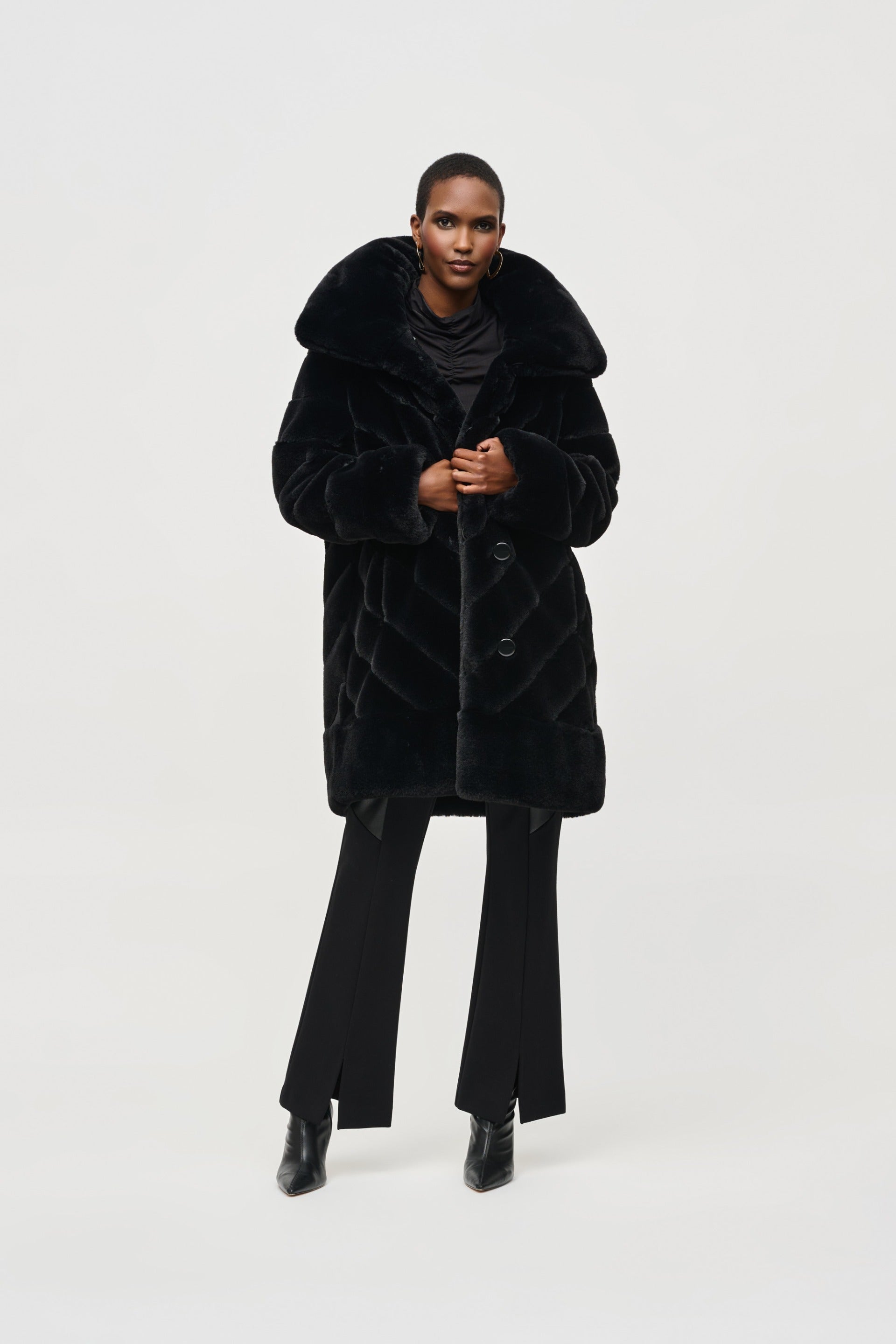 Joseph Ribkoff Black Reversible Faux Fur Coat Style 243904 – DECABANA