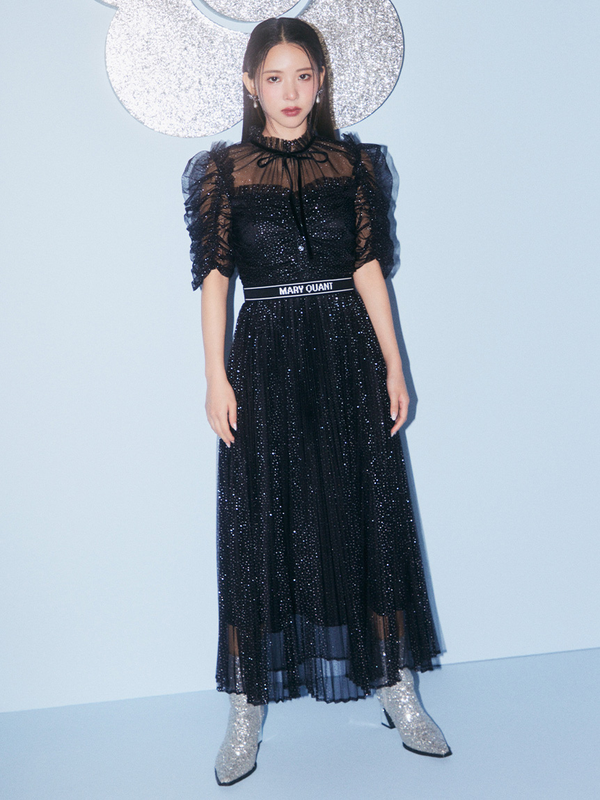 LILY BROWN×MARY QUANT】ベルト付きドットチュールドレス(ドレス