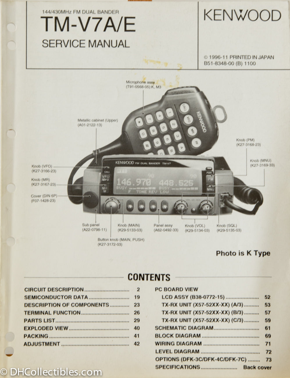 Kenwood TM-V7 A/E Amateur Radio Service Manual – DH Collectibles