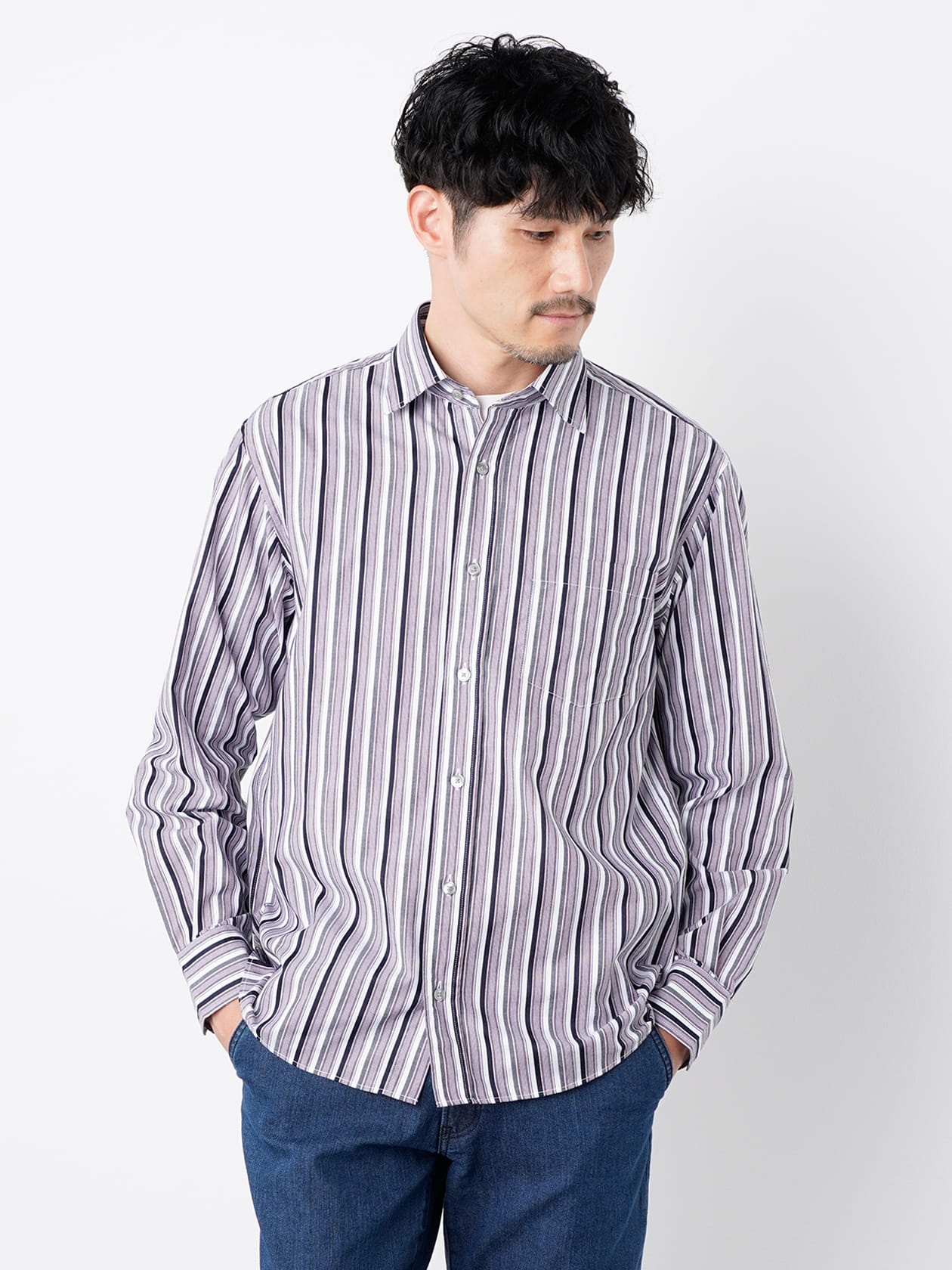 マルチサテンストライプ長袖シャツ（7205232）｜men（メンズ）｜小泉