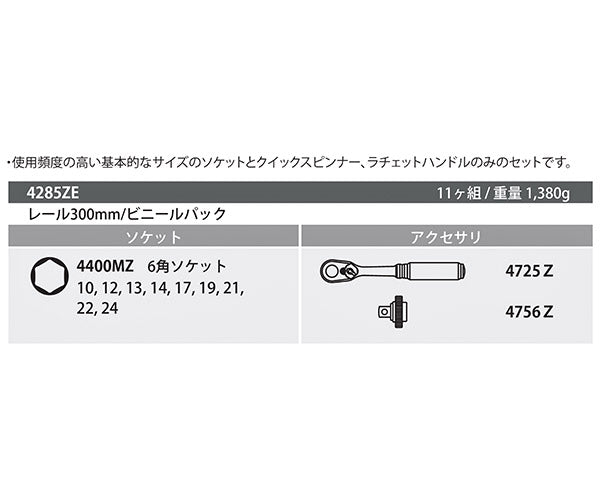 Z-eal 12.7sq.ソケットレンチセット11点組 4285ZE-G72 1/2ソケット