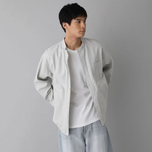 039】DENIM MIX バンドカラーシャツジャケット｜ランドリーTシャツ公式通販