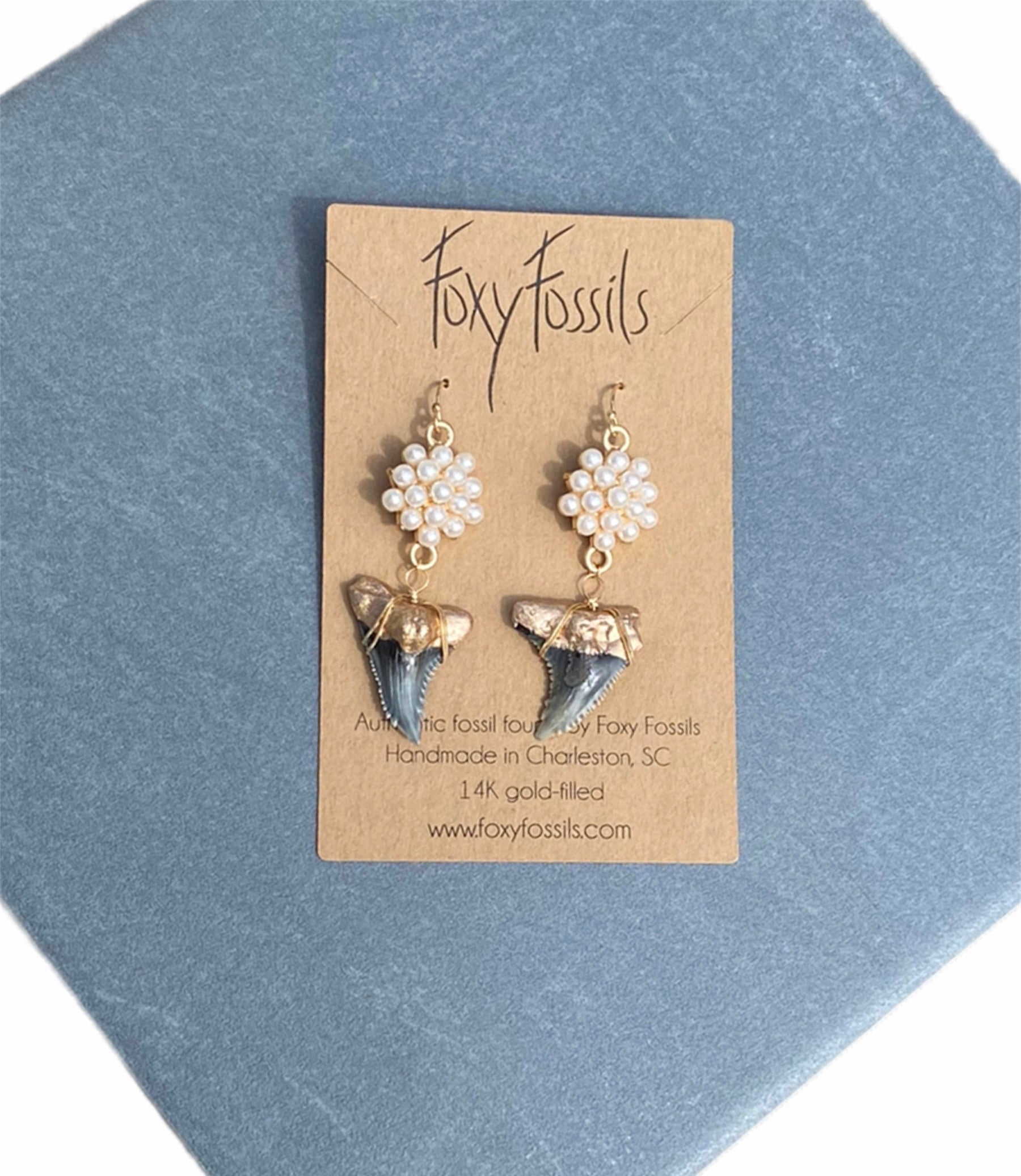 Shark Tooth and Pearl Cluster Earrings - Hemi & Her Collection