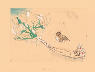 山本容子作(ヤマモトヨウコ サク)の『あのひとが来て』銅版画 手彩色